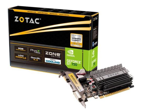 Видеокарта PCI-E Gf GT720 Zotac ZONE Edition ZT-71201-20L, 2GB GDDR3 64bit 797/1600МГц, PCI-E3.0, HDCP, DVI/HDMI/VGA, 19Вт