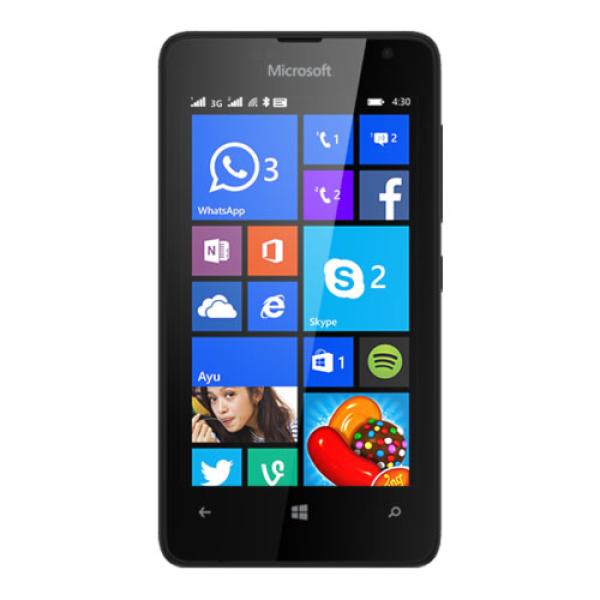 Смартфон 2*sim Microsoft Lumia 430, 2*1.2ГГц, 8GB, 4" 800*480, SD-micro, GSM/3G, GPS, BT, WiFi, G-sensor, 2 камеры 2/0.3Мпикс, W8.1, 120.5*63.2*10.6мм 127г, черный ????