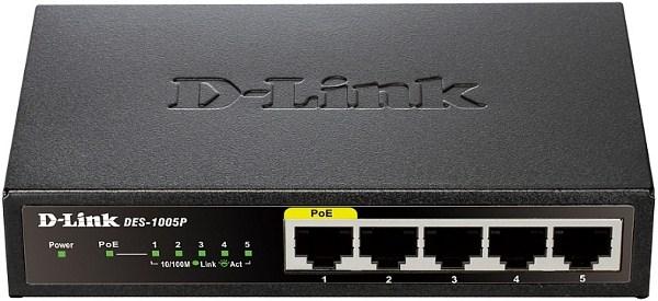 Коммутатор неуправляемый D-Link DES-1005P/A1A, 4*RJ45 LAN 100Мбит/с, 1*RJ45 LAN PoE 100Мбит/с