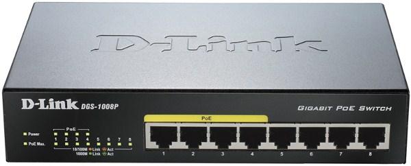 Коммутатор неуправляемый D-Link DGS-1008P/B1/B1A, 4*RJ45 LAN 1Гбит/с PoE, 4*RJ45 LAN 1Гбит/с
