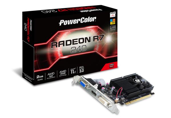 Видеокарта PCI-E Radeon R7 240 PowerColor AXR7 240 2GBK3-HLE, 2GB GDDR3 64bit 600/1600МГц, PCI-E3.0, HDCP, DVI/HDMI/VGA, CrossFireX