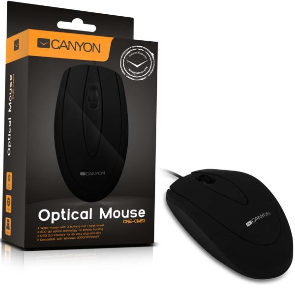 Мышь оптическая Canyon CNE-CMS1, USB, 3 кнопки, колесо, 800dpi, черный
