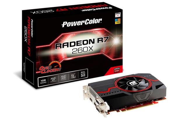 Видеокарта PCI-E Radeon R7 260X PowerColor AXR7 260X 1GBD5-DHE/OC, 1GB GDDR5 128bit 1030/6000МГц, PCI-E3.0, HDCP, DisplayPort/2DVI/HDMI, CrossFireX, 115Вт