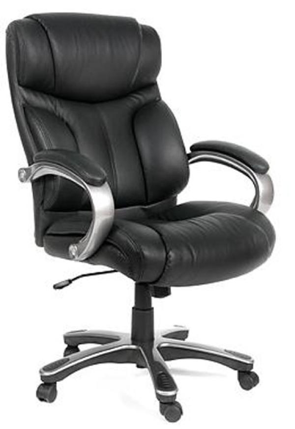 Кресло Chairman CH 435, кожа COW, черный, механизм качания TG, эргономичный дизайн, подлокотники закругленные с кожаными вставками, крестовина-пластик, регулировка высоты сиденья - газлифт, до 120кг