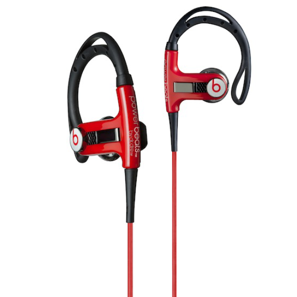 Наушники с микрофоном проводные крепление на ухе вставные Beats Powerbeats Red, кабель 1.2м, MiniJack, позолоченные контакты, регулятор громкости, динамические, красный, 900-00007-03
