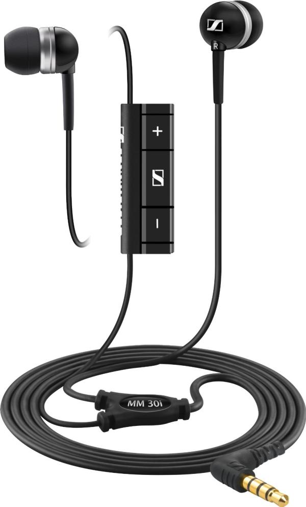 Наушники с микрофоном проводные вставные Sennheiser MM 30i Black, 17..20000Гц, микрофон - 80..15000Гц, кабель 1.2м, MiniJack, позолоченные контакты, регулятор громкости, динамические, черный