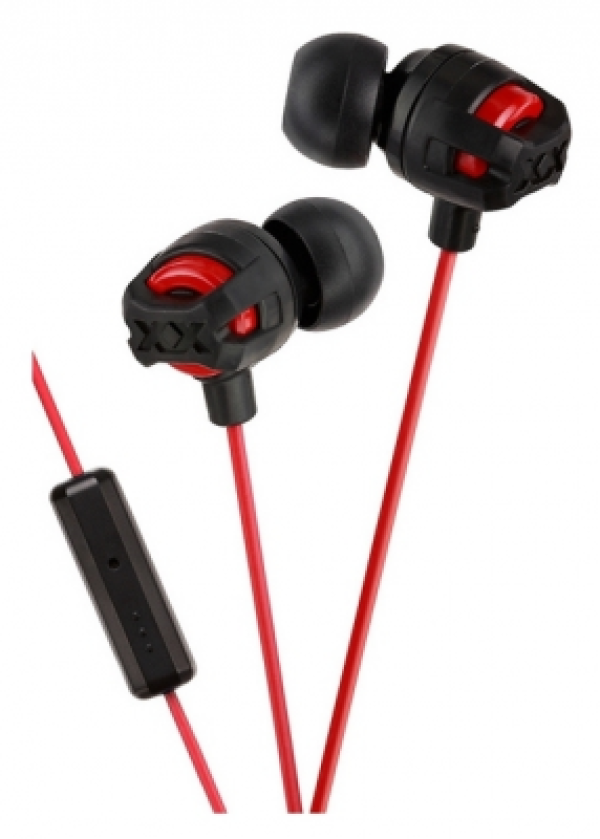Наушники с микрофоном проводные вставные JVC HA-FR201-R, 5..20000Гц, кабель 1.2м, MiniJack, позолоченные контакты, черный-красный