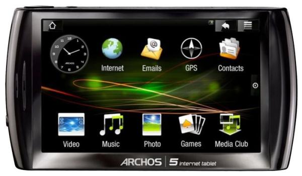 Планшет 4.8" Archos 5 Internet Tablet, 800*480, ARM 800МГц, 32GB, GPS, BT, WiFi, SD-micro, Android 1.6, 143*79*10мм 182г, 7ч, черный