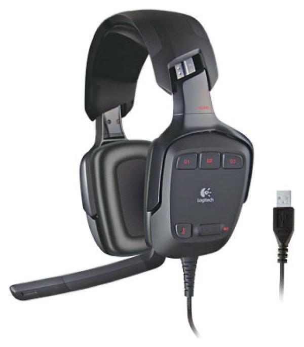 Наушники с микрофоном проводные дуговые закрытые Logitech G35 Surround Sound Headset, 20..20000Гц, кабель 3м, USB2.0, регулятор громкости, эффект звука 7.1, черный, 981-000117/549