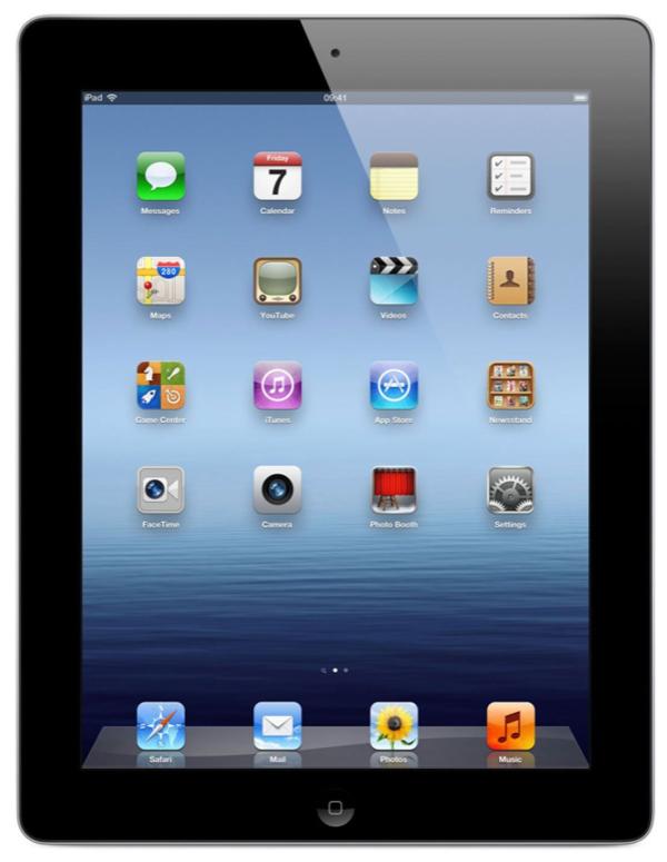 Планшет  9.7" Apple New iPad (MC706), 2048*1536, A5X 1ГГц, 32GB, BT, WiFi, 2 камеры 5/0.3Мпикс, 186*241*9мм 652г, 10ч, черный