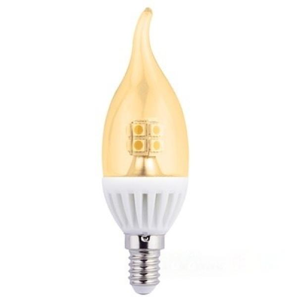Лампа E14 светодиодная золотистая Ecola C4YG40ELC, 4Вт, теплый белый, 2700К, 220В, 30000ч, свеча на ветру