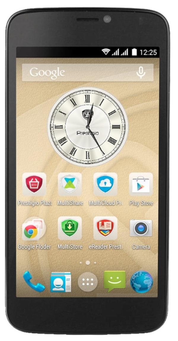 Смартфон 2*sim Prestigio Multiphone PSP3502DUO, 4*1.3ГГц, 5" 854*480, SD-micro, GSM/3G, GPS, BT, WiFi, G-sensor, 2 камеры 8/0.3Мпикс, Android 4.4, 73*146*10.1мм 173г, черный