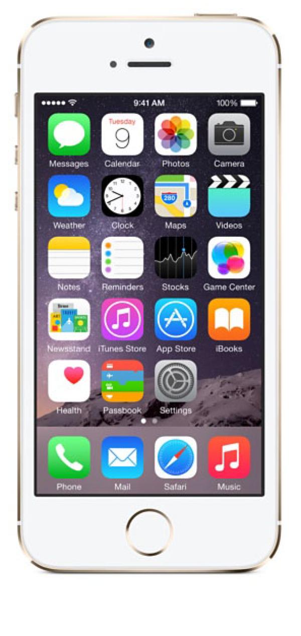 Смартфон Apple iPhone 5s (ME440), 2*1.3ГГц, 64GB, 4" 1136*640, GSM/3G/4G, GPS, BT, WiFi, G-sensor, 2 камеры 8/1.2Мпикс, 59*124*8мм 112г, 250/8ч, золотистый