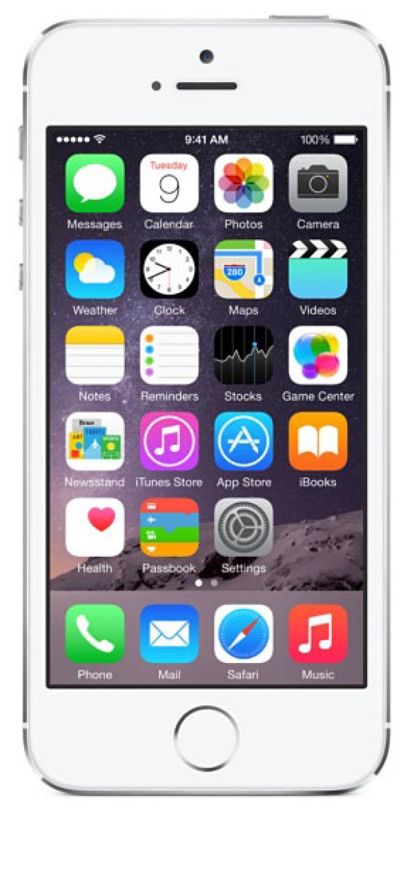 Смартфон Apple iPhone 5s (ME439), 2*1.3ГГц, 64GB, 4" 1136*640, GSM/3G/4G, GPS, BT, WiFi, G-sensor, 2 камеры 8/1.2Мпикс, 59*124*8мм 112г, 250/8ч, серебристый