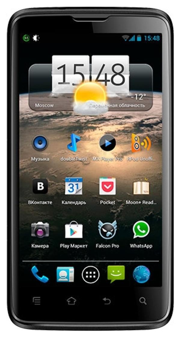 Смартфон Highscreen Explosion, 4*1.4ГГц, 8GB, 4.7" 1280*720, SD-micro, GSM/3G, GPS, BT, WiFi, G-sensor, радио, 2 камеры 8/2Мпикс, Android 4.0, 71*137*11мм 130г, черный