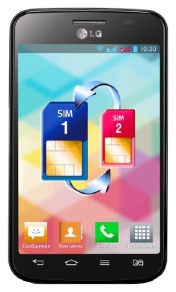 Смартфон 2*sim LG Optimus L4 II Dual (E445), 1*1ГГц, 4GB, 3.8" 480*320, SD-micro, GSM/3G, GPS, BT, WiFi, G-sensor, радио, камера 3Мпикс, Android 4.1, 65*12*113мм 125г, черный