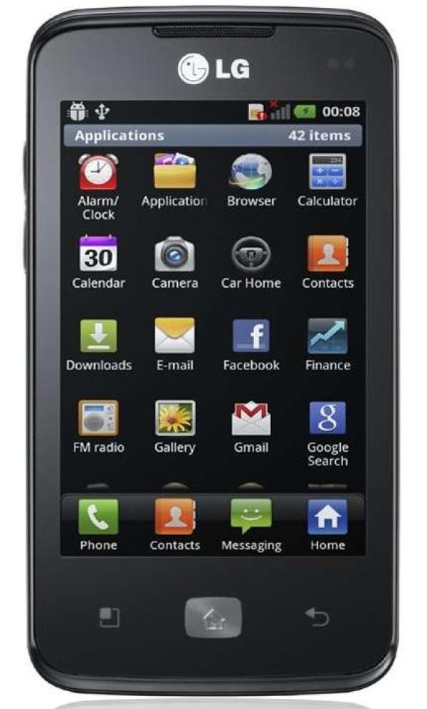 Смартфон LG E510, 800МГц, 150MB, 3.5" 480*320, SD-micro, GSM/3G, BT, WiFi, G-sensor, радио, камера 5Мпикс, Android 2.3, 62*113*15мм 120г, 350/4ч черный