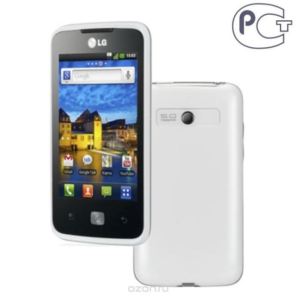Смартфон LG E510, 800МГц, 150MB, 3.5" 480*320, SD-micro, GSM/3G, BT, WiF, G-sensor, радио, камера 5Мпикс, Android 2.3, 62*113*15мм 120г, 350/4ч, белый