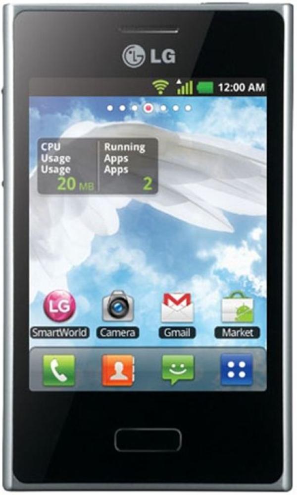 Смартфон LG Optimus L3 (E400), 1*800МГц, 1GB, 3.2" 320*240, SD-micro, GSM/3G, GPS, BT, WiFi, G-sensor, радио, камера 3Мпикс, Android 2.3, 62*103*12мм 110г, 600/12.5ч, черный