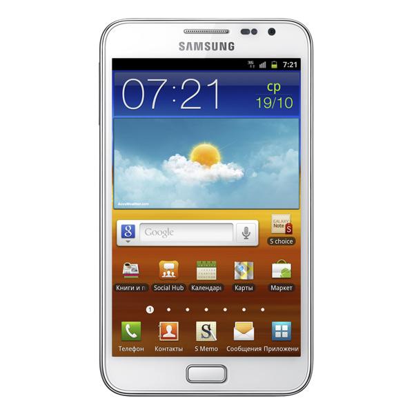 Смартфон Samsung Galaxy Note (GT-N7000RWASER), 2*1.4ГГц, 16GB, 5.3" 1280*800, SD-micro, GSM/3G, GPS, BT, WiFi, G-sensor, радио, 2 камеры 8/2Мп., Zoom 4x, Android 2.3, 83*147*10мм 178г, 960/26ч, белый