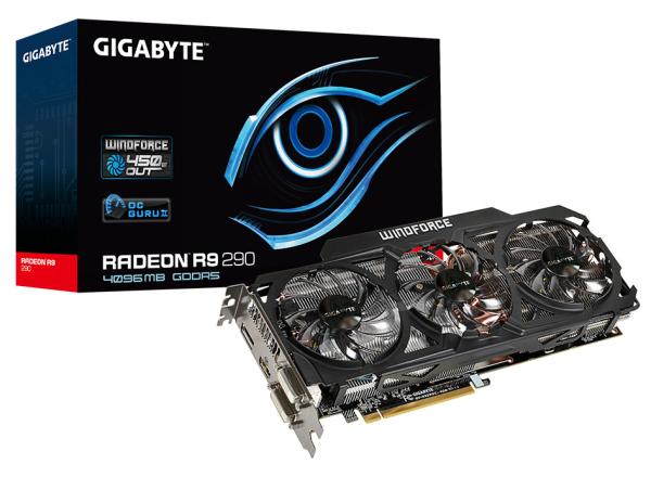 Видеокарта PCI-E Radeon R9 290X GIGABYTE GV-R929XOC-4GD, 4GB GDDR5 512bit 1040/5000МГц, PCI-E3.0, HDCP, DisplayPort/2DVI/HDMI, Heatpipe