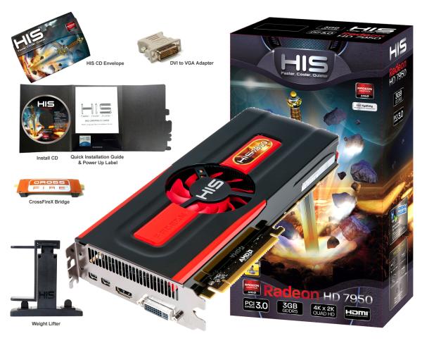 Видеокарта PCI-E Radeon HD7950 HIS H795F3G2MB, 3GB GDDR5 384bit 800/5000МГц, PCI-E3.0, HDCP, DVI/HDMI/2iminiDisplayPort