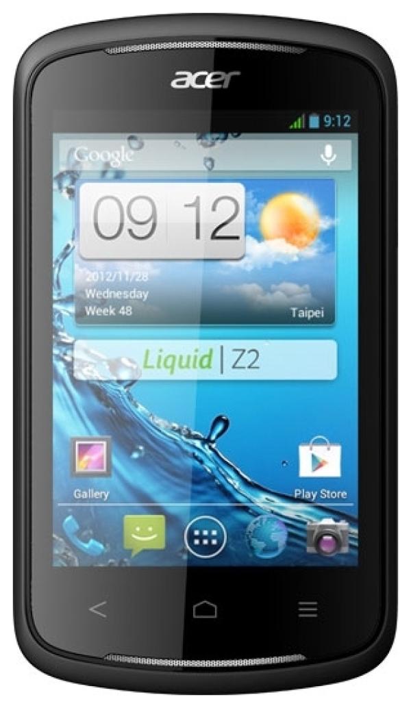 Смартфон 2*sim Acer Liquid Z2 Duo (Z120), 1*1ГГц, 4GB, 3.5" 480*320, SD-micro, GSM/3G, GPS, BT, WiFi, G-sensor, радио, камера 3Мпикс, Android 4.1, 63*110*12мм 110г, 450/5ч, черный
