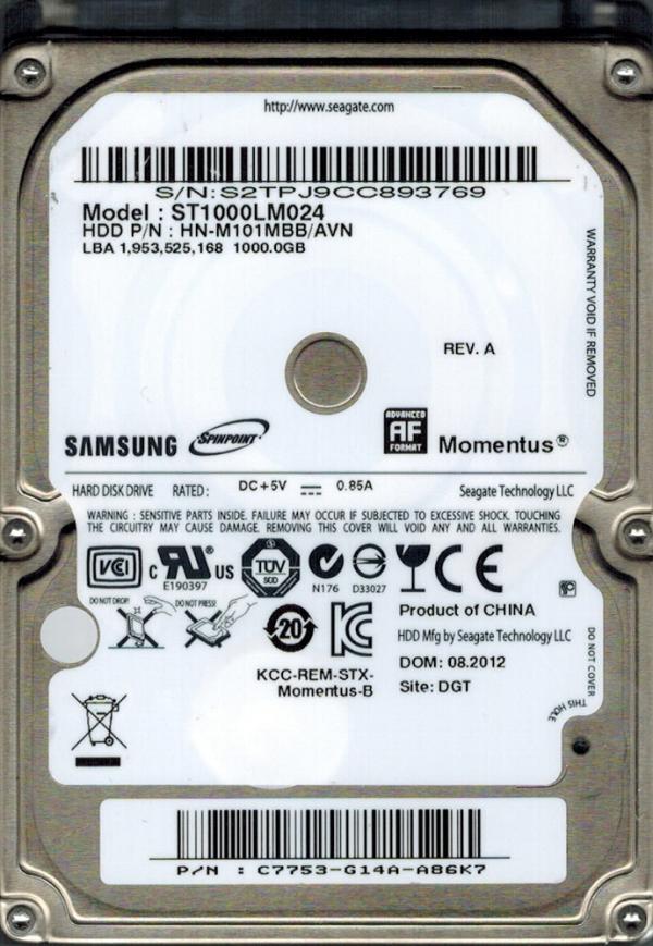 Жесткий диск 2.5" SATA 1TB Samsung Spinpoint ST1000LM024, SATAII, 5400rpm, 8MB cache, NCQ, AF, для ноутбука