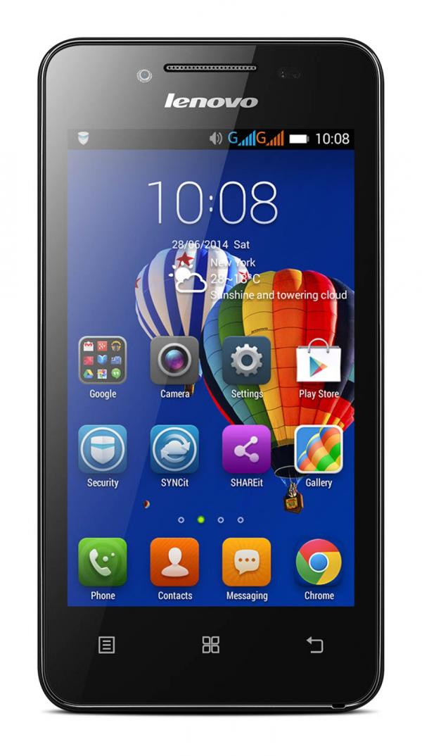 Смартфон 2*sim Lenovo A319i, 2*1.3ГГц, 4GB, 4" 800*480, SD-micro, GSM/3G, GPS, BT, WiFi, G-sensor, радио, 2 камеры 5/2Мпикс, Android 4.4, 63.8*123.5*10.2мм 130г, черный