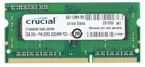 Оперативная память SO-DIMM DDR3  2GB, 1600МГц (PC12800) Crucial CT25664BF160B, 1.35В, retail
