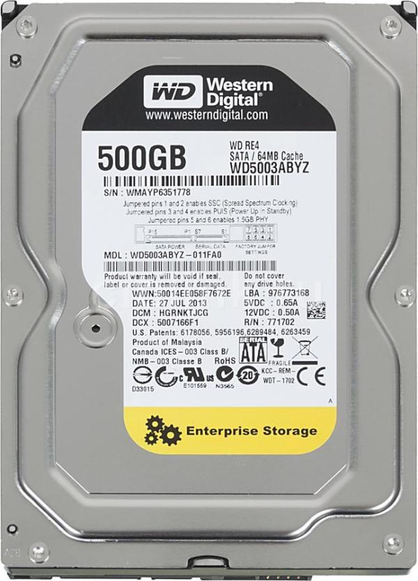 Жесткий диск 3.5" SATA    500GB WD Re (WD5003ABYZ), SATAIII, 7200rpm, 64MB cache