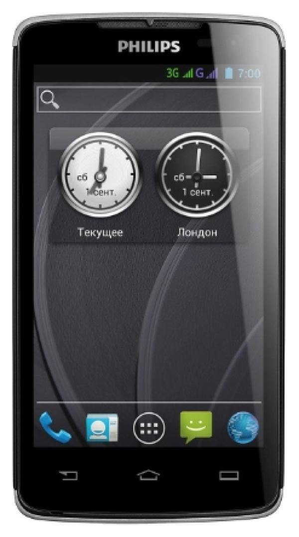 Смартфон 2*sim Philips Xenium (w732), 1ГГц, 4GB, 4.3" 800*480, SD-micro, GSM/3G, GPS, BT, WiFi, G-sensor, радио, 2 камеры 5/0.3Мпикс, Android 4.0, 67*126*12мм 168г, 800/13ч, серый-черный