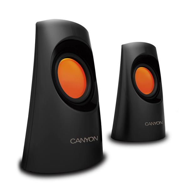 Колонки 2.0 Canyon CNR-SP20IB, 2*1.8Вт RMS, 130..16000Гц, MiniJack, питание USB, пластик, черный-оранжевый