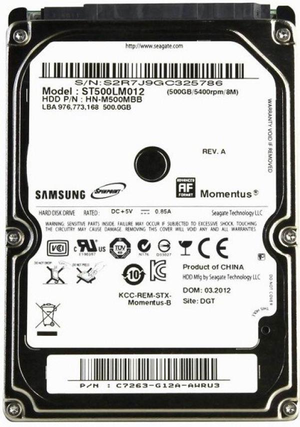 Жесткий диск 2.5" SATA  500GB Samsung ST500LM012, SATAII, 5400rpm, 8MB cache, для ноутбука, AF