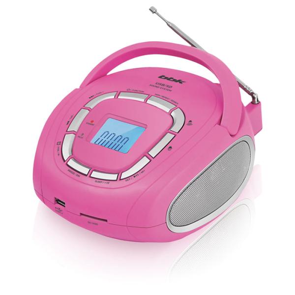 Магнитола BBK BS05, MP3/WMA, AM/FM, 2.4Вт, ЖКД, USB2.0/SD, AUX/MiniJack, розовый