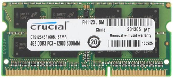 Оперативная память SO-DIMM DDR3  4GB, 1600МГц (PC12800) Crucial CT51264BF160B, 1.35В, retail