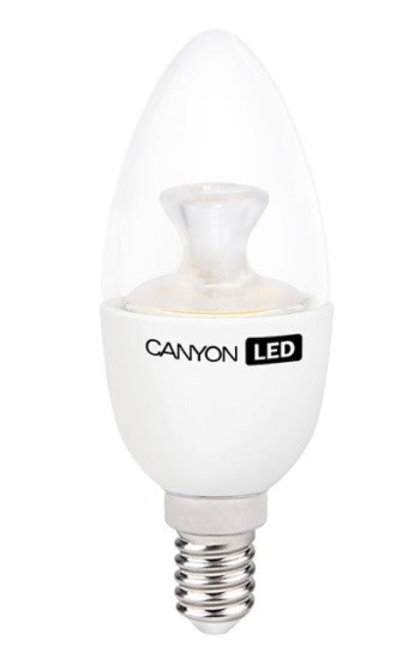 Лампа E14 светодиодная белая Canyon LED BE14CL6W230VN, 6/41Вт, нейтральный белый, 4000К, 220В, 494Лм, свеча, прозрачный, 50000ч, 38/106мм