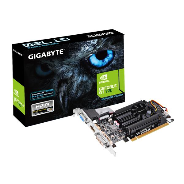Видеокарта PCI-E Gf GT720 GIGABYTE GV-N720D3-1GL, 1GB GDDR3 64bit 797/1800МГц, PCI-E3.0, HDCP, DVI/HDMI/VGA, 19Вт