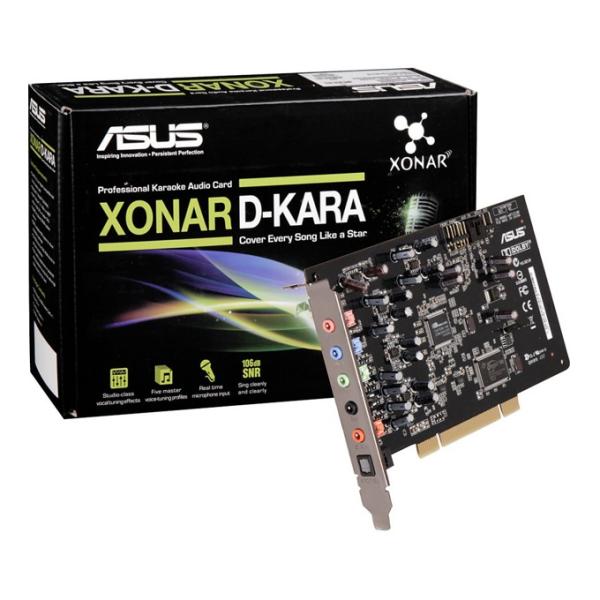 Звуковая карта ASUS Xonar D-KARA, PCI, аудио входы линейный/ микрофонный, выход SPDIF Optical, A3D1.0/DirectSound/DirectSound 3D/Dolby Digital 5.1/EAX2.0/OpenAL, retail
