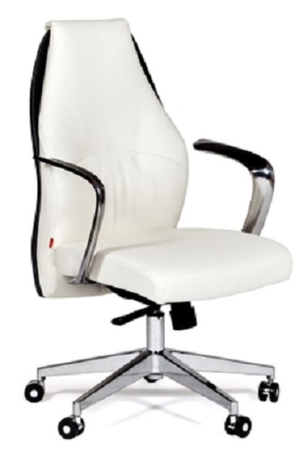 Кресло Chairman BASIC, белый-черный, кожа-кожзам, механизм качания TMF, закругленные подлокотники с пластиковыми накладками, крестовина - хром, регулировка высоты сиденья - газлифт, до 120кг, 2 места