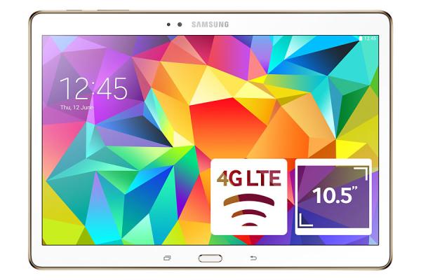 Планшет 10.5" Samsung Galaxy Tab S (T805NZWASER), 2560*1600, ARM 1.9ГГц, 16GB, 4G/3G, GPS, BT, WiFi, 2 камеры 8/2.1Мпикс, Android 4.4, 247.3*177.3*6.6мм 467г, белый