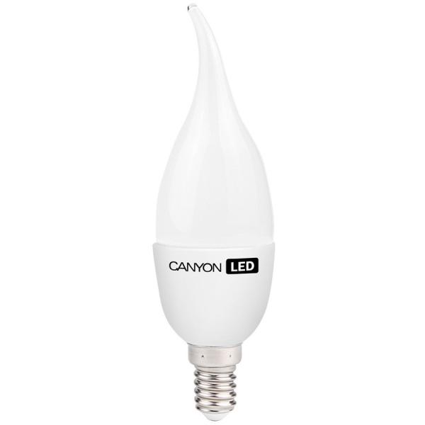 Лампа E14 светодиодная белая Canyon LED BXE14CL3.3W230VW, 3.3/25Вт, теплый белый, 2700К, 220..240В, 250Лм, свеча на ветру, прозрачный, 50000ч, 38/135мм