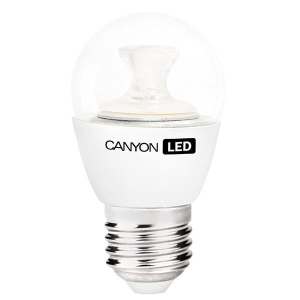 Лампа E27 светодиодная белая Canyon LED PE27CL6W230VN, 6/41Вт, нейтральный белый, 4000К, 220..240В, 494Лм, 50000ч, шар, прозрачный, 45/82мм