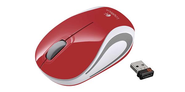 Мышь беспроводная оптическая Logitech M187 Wireless Mini Mouse, USB, 3 кнопки, колесо, FM 10м, 1*AAA, для ноутбука, красный-белый, 910-002737