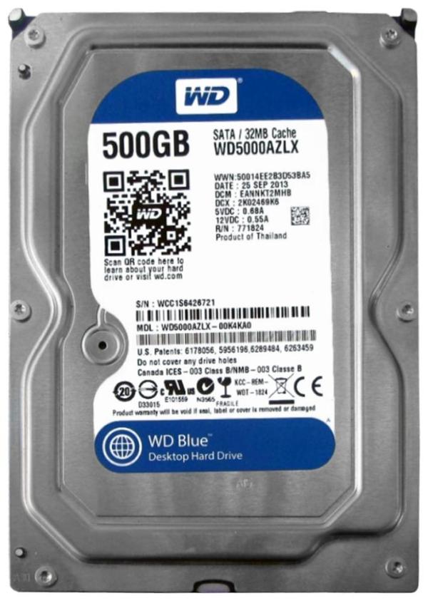Жесткий диск 3.5" SATA    500GB WD Caviar Blue WD5000AZLX, SATAIII, 7200rpm, 32MB cache