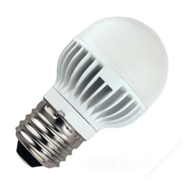 Лампа E27 светодиодная белая Ecola K7LW54ELC, 5.4/40Вт, теплый белый, 2700K, 220В, 30000ч, шар, радиатор, матовый, 45/81мм