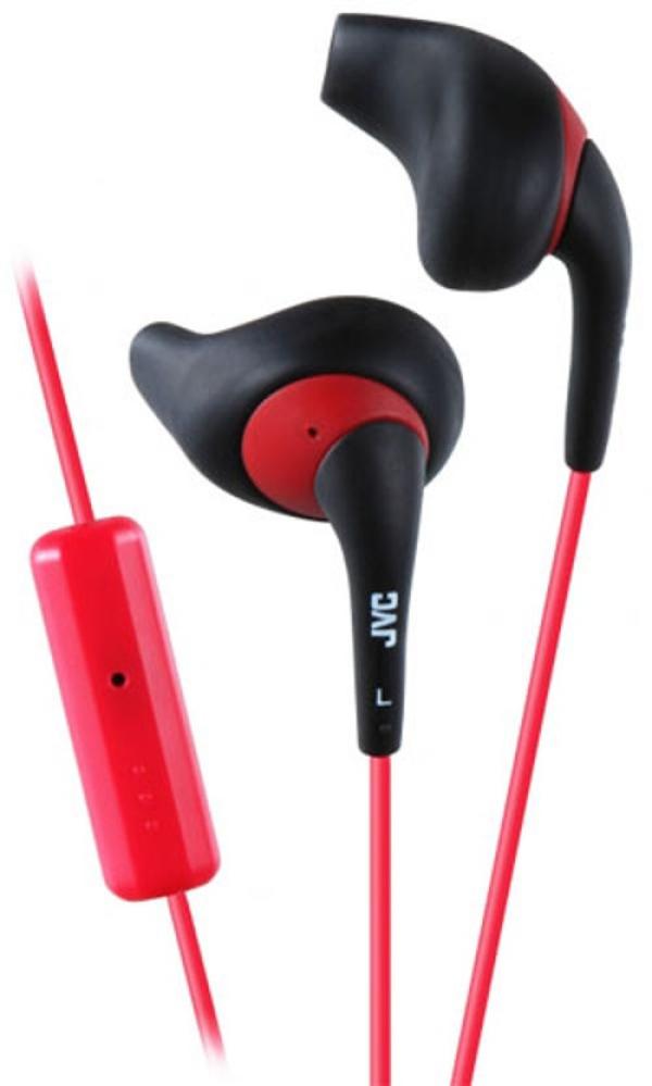 Наушники с микрофоном проводные вставные JVC HA-ENR15-B, 20..20000Гц, кабель 1м, MiniJack, позолоченные контакты, для спорта, черный-красный