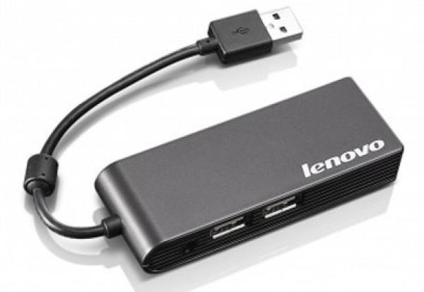 Разветвитель USB2.0  4*AF Lenovo H415, пассивный, LAN, пластик, черный