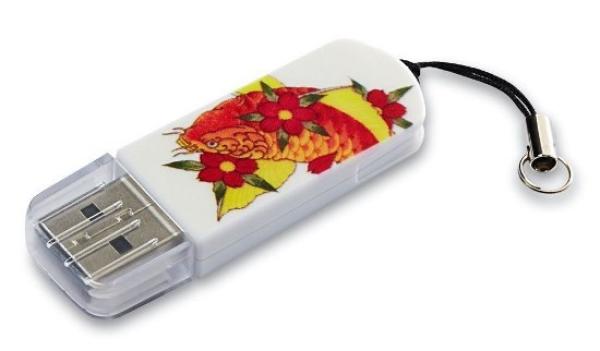 Флэш-накопитель USB2.0   8GB Verbatim Mini Tattoo Edition 49882, 8/2.5MB/s, белый, рыба