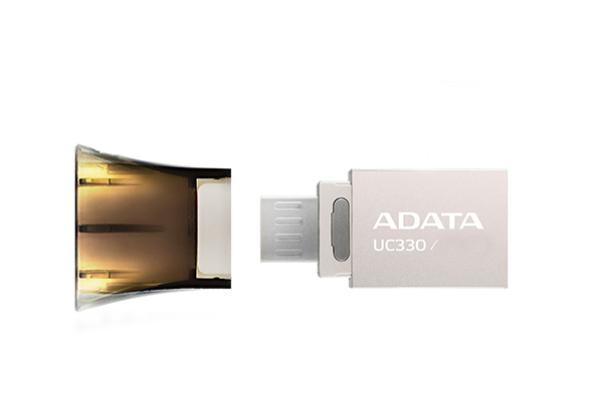 Флэш-накопитель USB2.0  16GB A-Data DashDrive UC330 OTG AUC330-16G-RBK, OTG USB micro-B, компактный, серебристый-черный, стильный дизайн